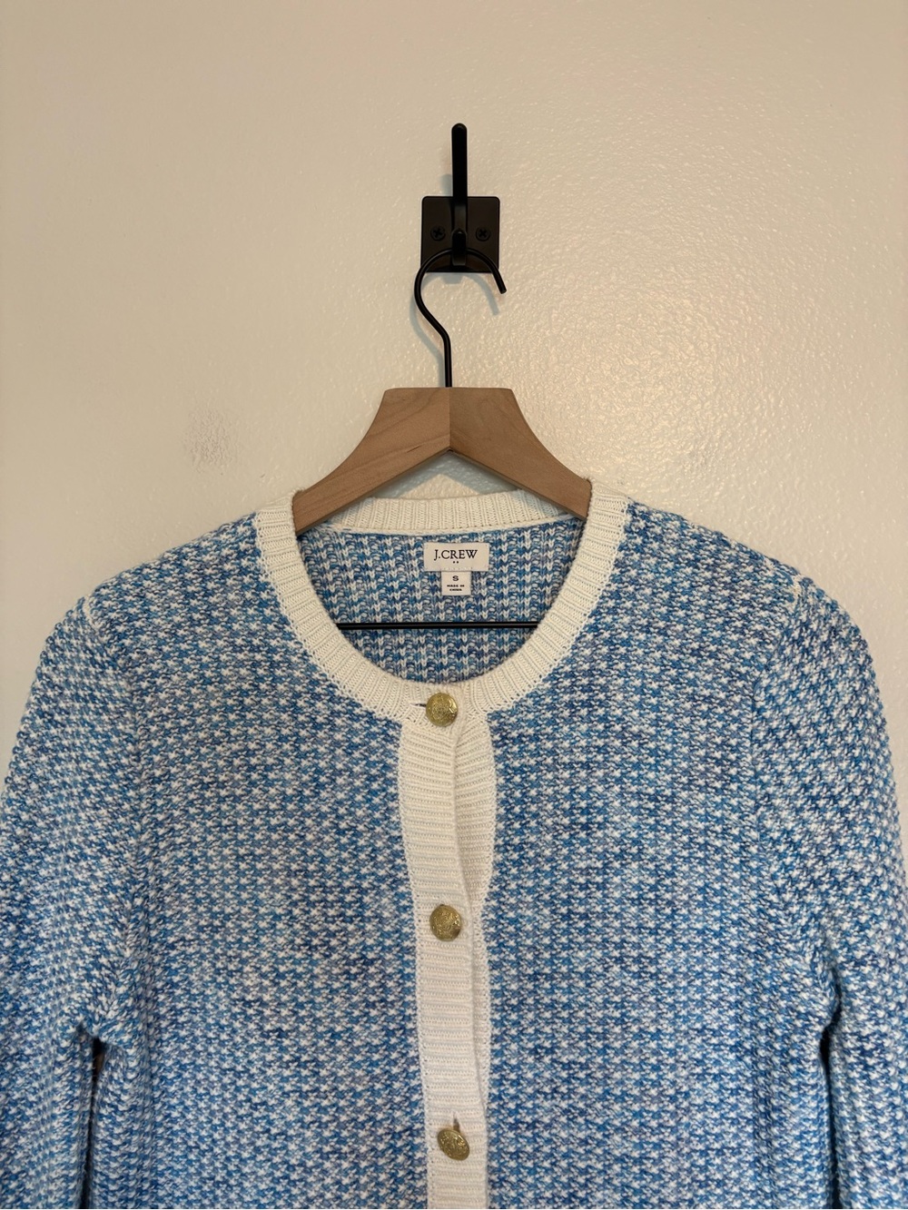 J. Crew Popcorn Stitch Lady Jacket Crewneck Knit Cardigan Preppy Blue Small - Picture 4 of 10